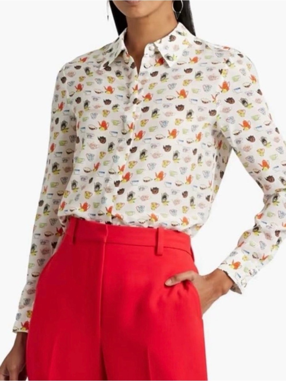 Alice + Olivia Willa Tea Party 100% Silk Blouse Size S